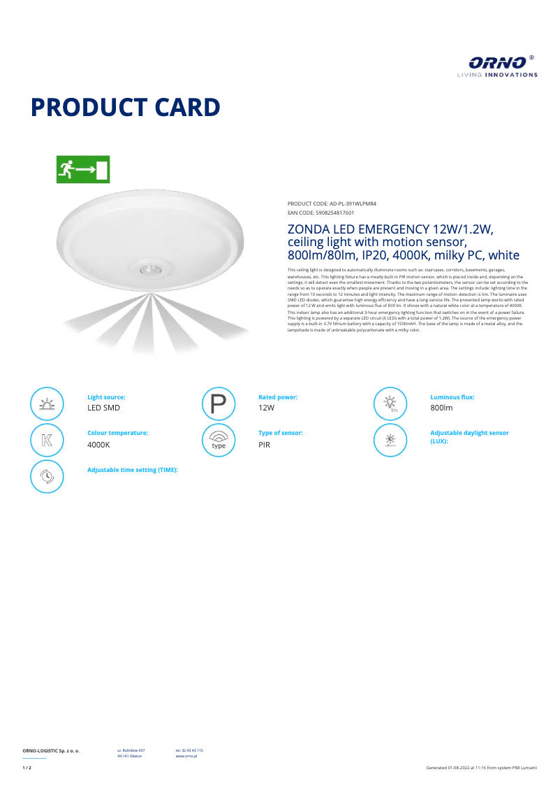 Page n°1 - Fiche technique Adviti AD-PL-391WLPMR4