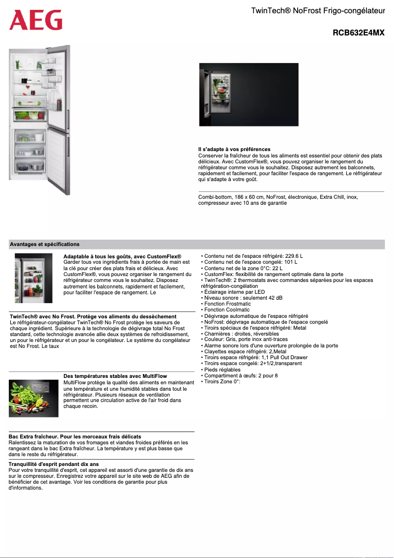Page 1 de la notice Fiche technique AEG RCB632E4MX