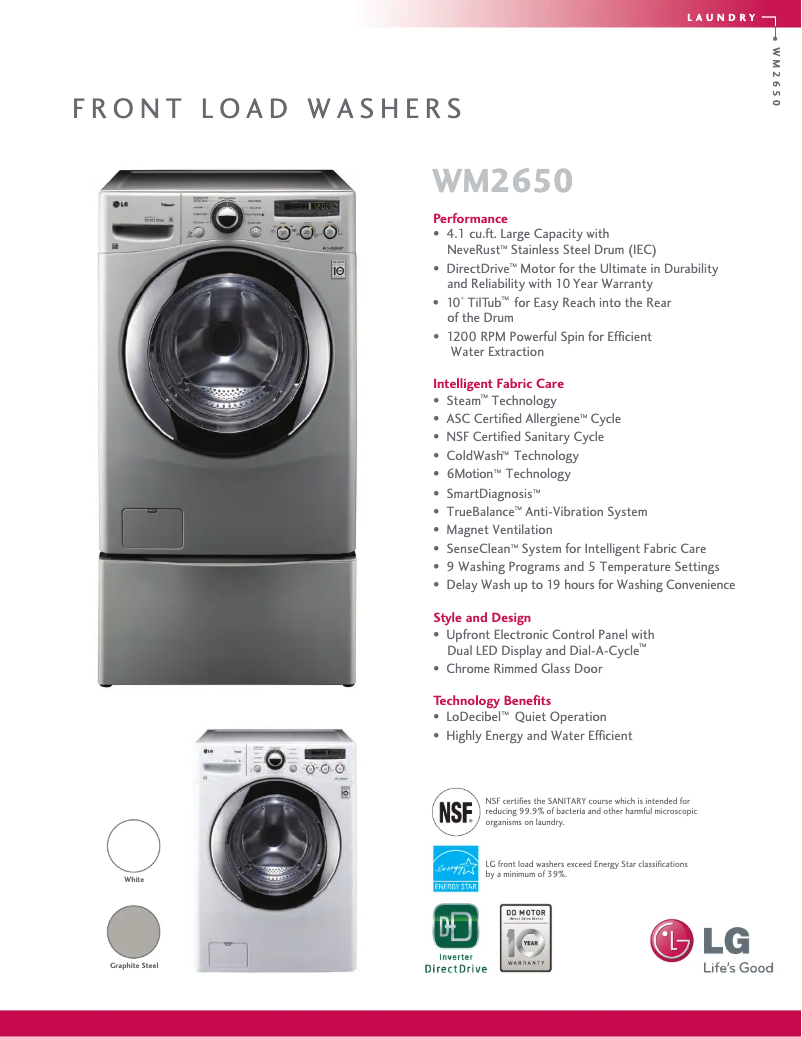 Page 1 de la notice Fiche technique LG WM2650HVA