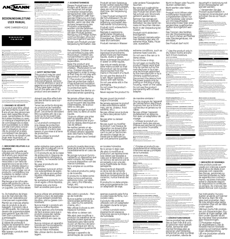 Page 1 de la notice Manuel utilisateur Ansmann HC212