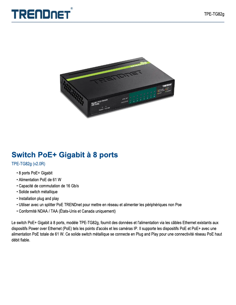 Image de la première page du manuel de l'appareil TPE-TG82g