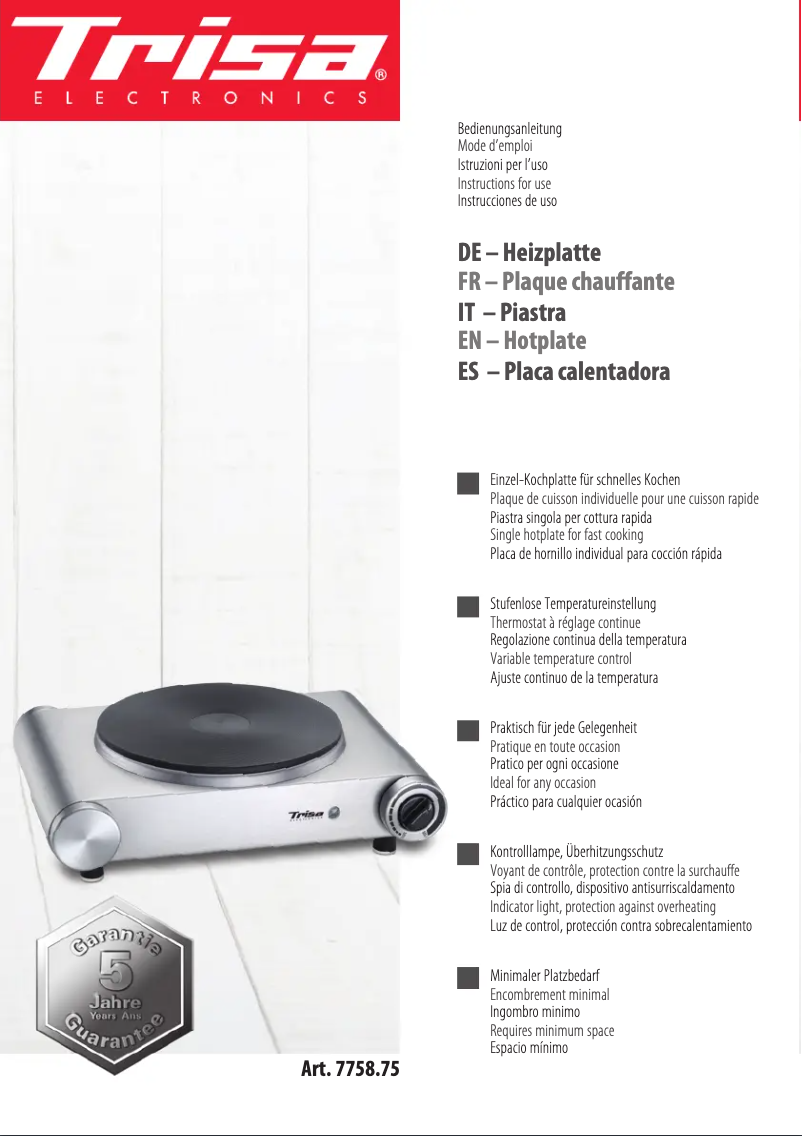 Image de la première page du manuel de l'appareil Just Cook 7758.75