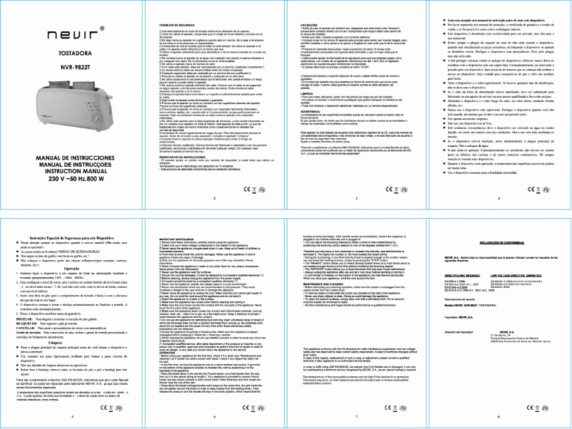 Page n°1 - Manuel utilisateur Nevir NVR-9822 T