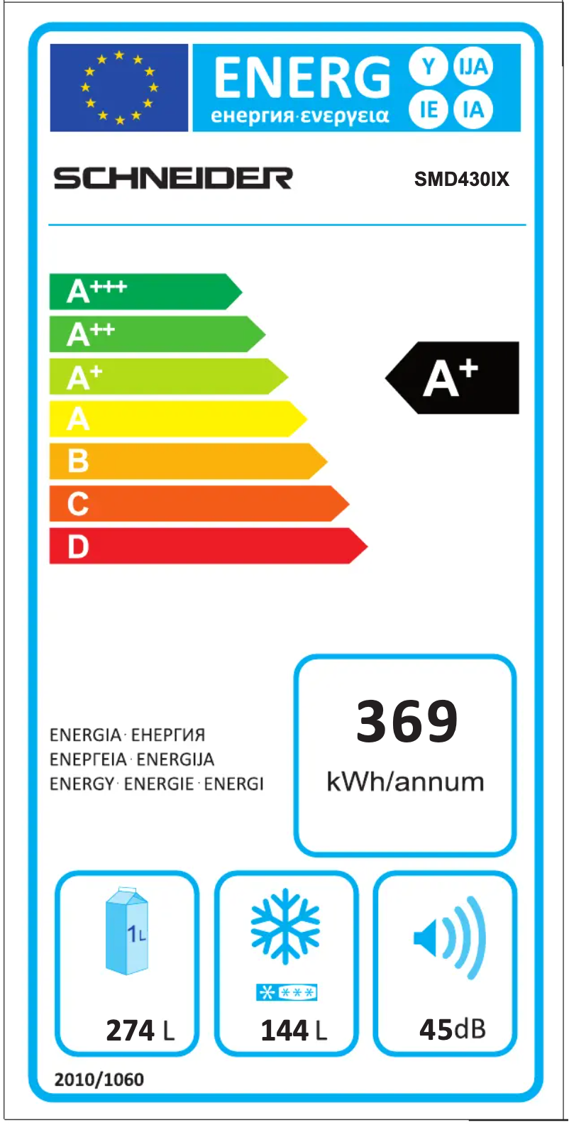 Page 1 de la notice Label énergétique Schneider SMD430IX