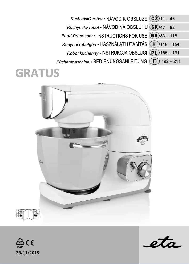 Page 1 de la notice Manuel utilisateur Eta Gratus MAX 0028