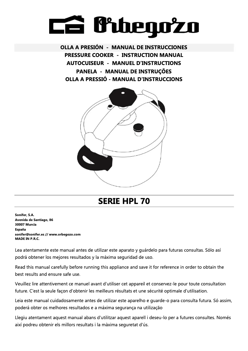 Page 1 de la notice Manuel utilisateur Orbegozo HPL 6070