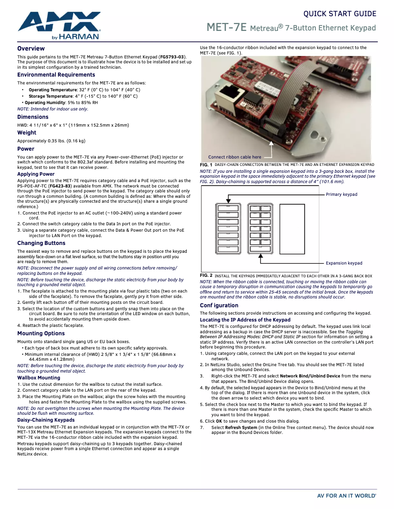 Page n°1 - Guide de démarrage rapide AMX Metreau MET-7E