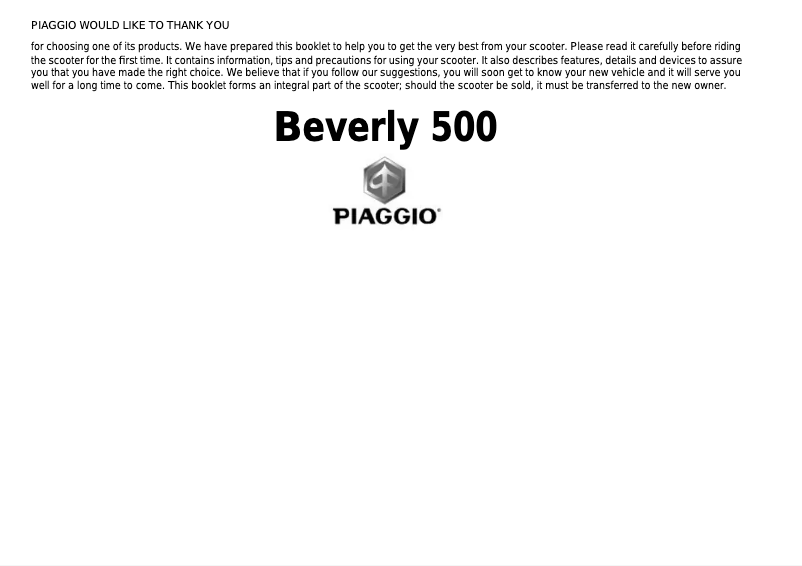 Page 1 de la notice Manuel utilisateur Piaggio Beverly 500