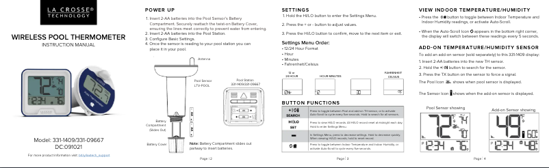 Page n°1 - Manuel utilisateur La Crosse Technology 331-09667V2