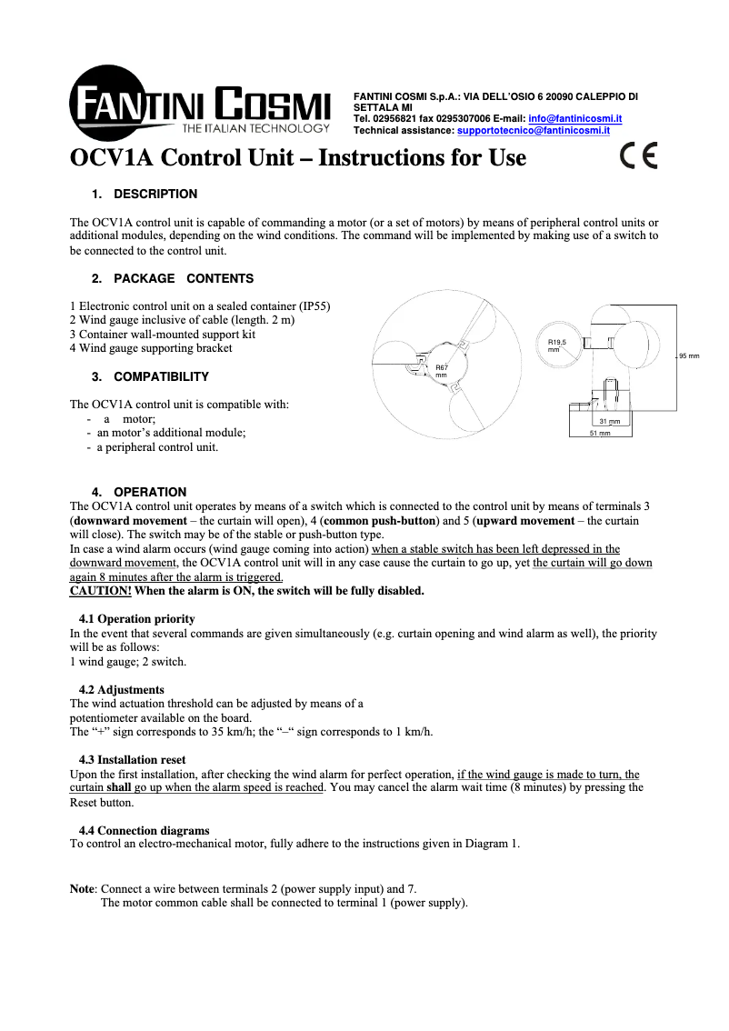 Page 1 de la notice Manuel utilisateur Fantini Cosmi OCV1A