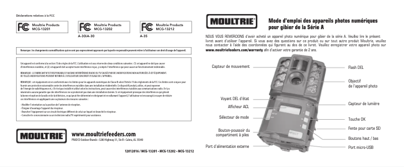 Page 1 de la notice Manuel utilisateur Moultrie A-30