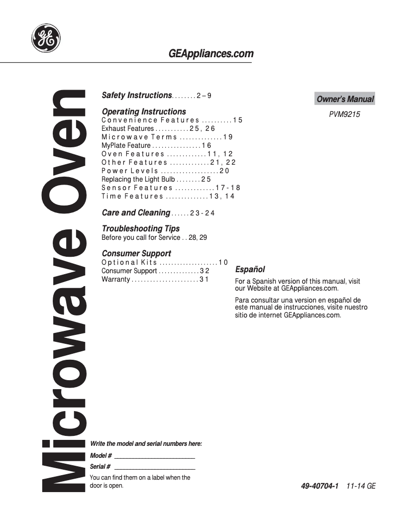 Page 1 de la notice Manuel d'utilisation et d'entretien GE PVM9215DFWW