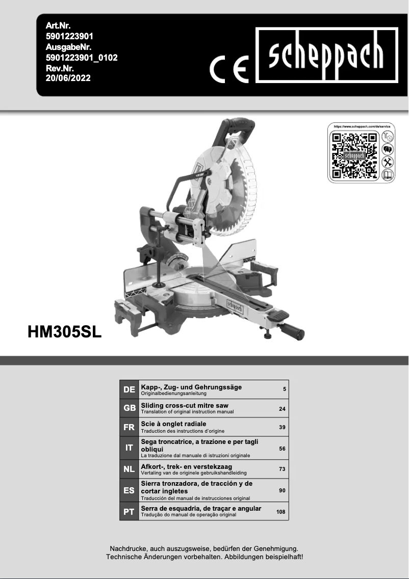 Page n°1 - Manuel utilisateur Scheppach HM305SL