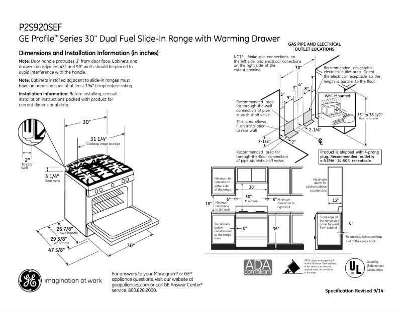 Page 1 of the manual Technical Sheet GE P2S920SEFSS