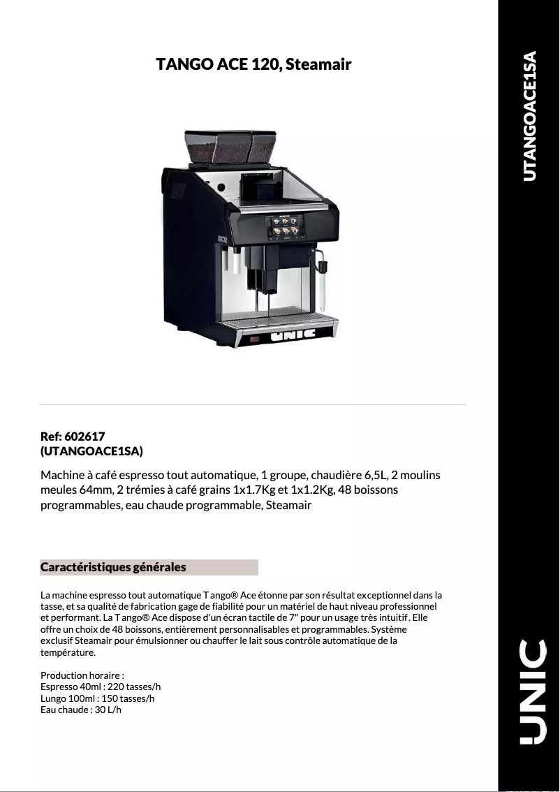 Page n°1 - Fiche technique UNIC Tango Ace