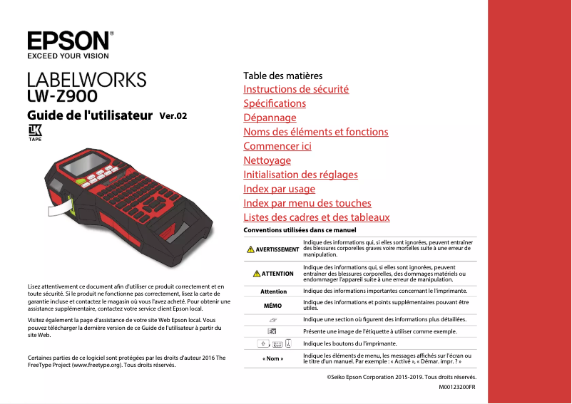 Page n°1 - Manuel utilisateur Epson LabelWorks LW-Z900
