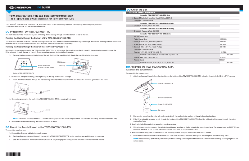 Page 1 de la notice Manuel utilisateur Crestron TSW-1060-TTK-W-S