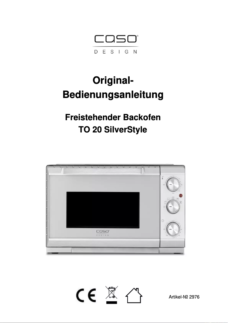 Page 1 de la notice Manuel utilisateur Caso TO 20 SilverStyle