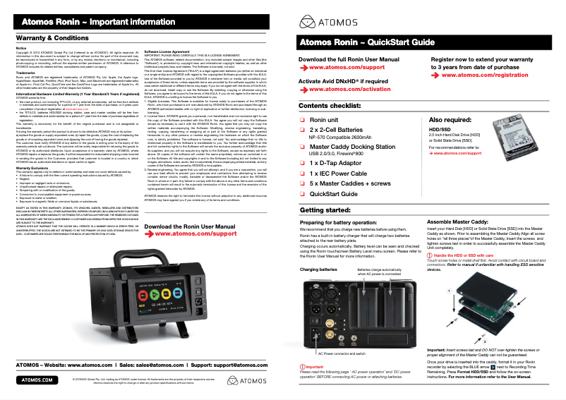 Page 1 de la notice Guide de démarrage rapide Atomos Ronin