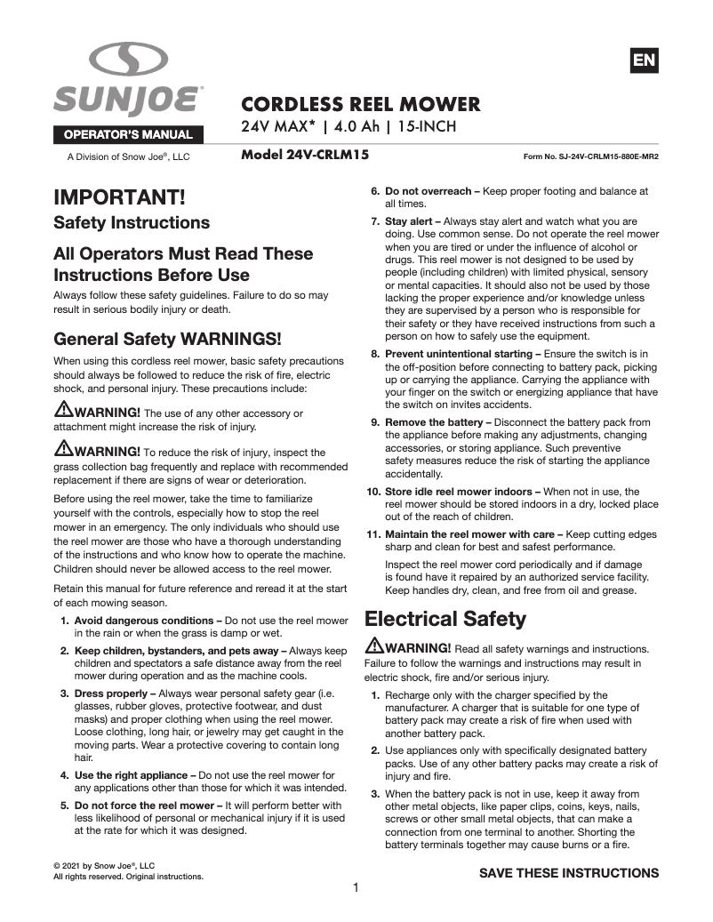 Image de la première page du manuel de l'appareil 24V-CRLM15