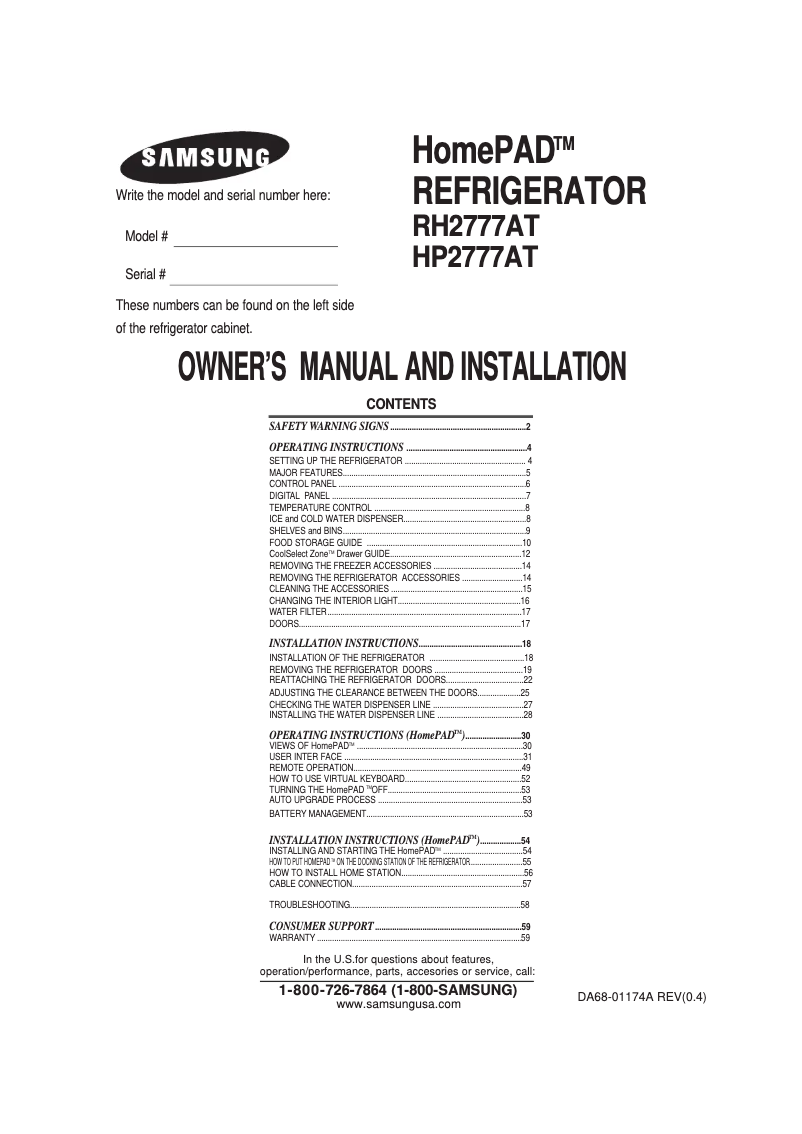 Page n°1 - Manuel utilisateur Samsung RH2777AT