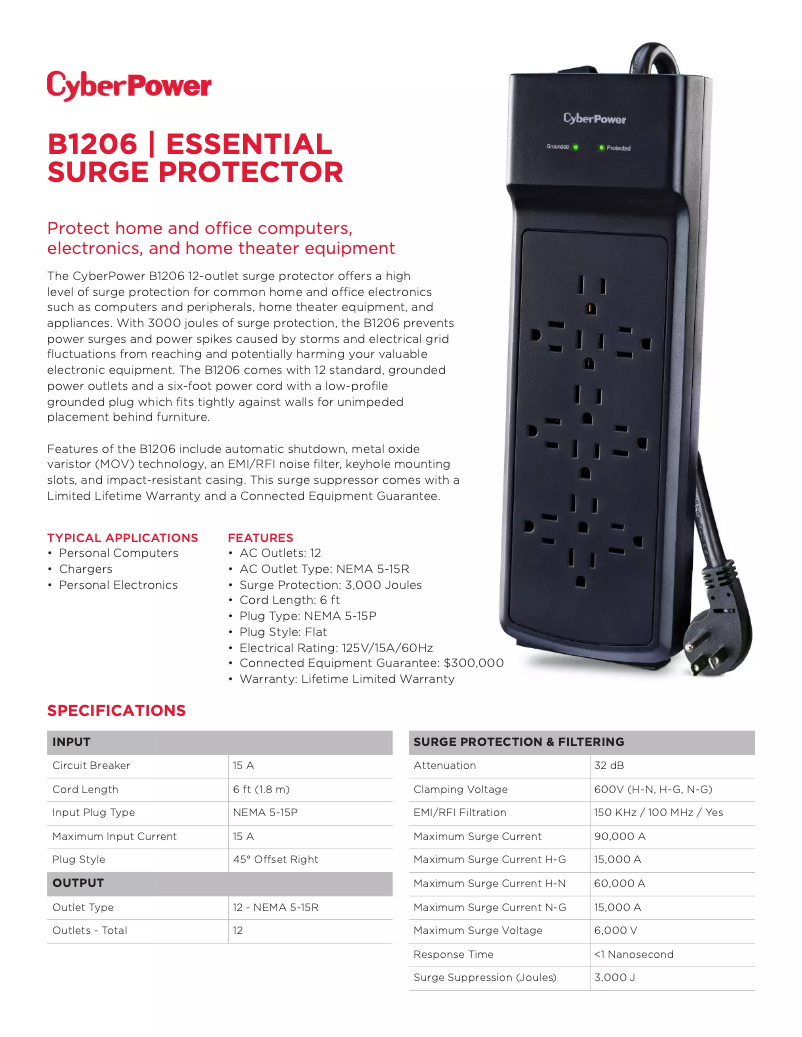 Page 1 de la notice Fiche technique CyberPower B1206
