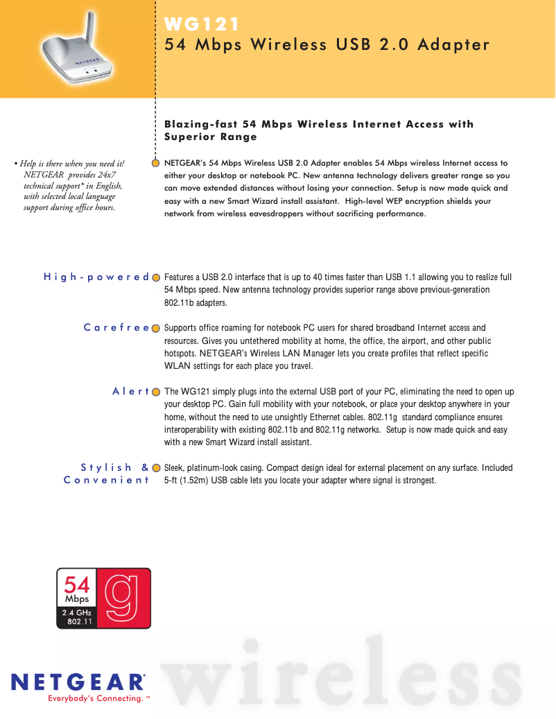 Page 1 de la notice Fiche technique Netgear WG121