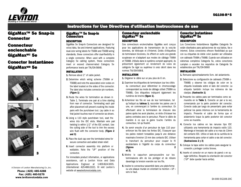 Page 1 de la notice Manuel utilisateur Leviton 5G108-RO5