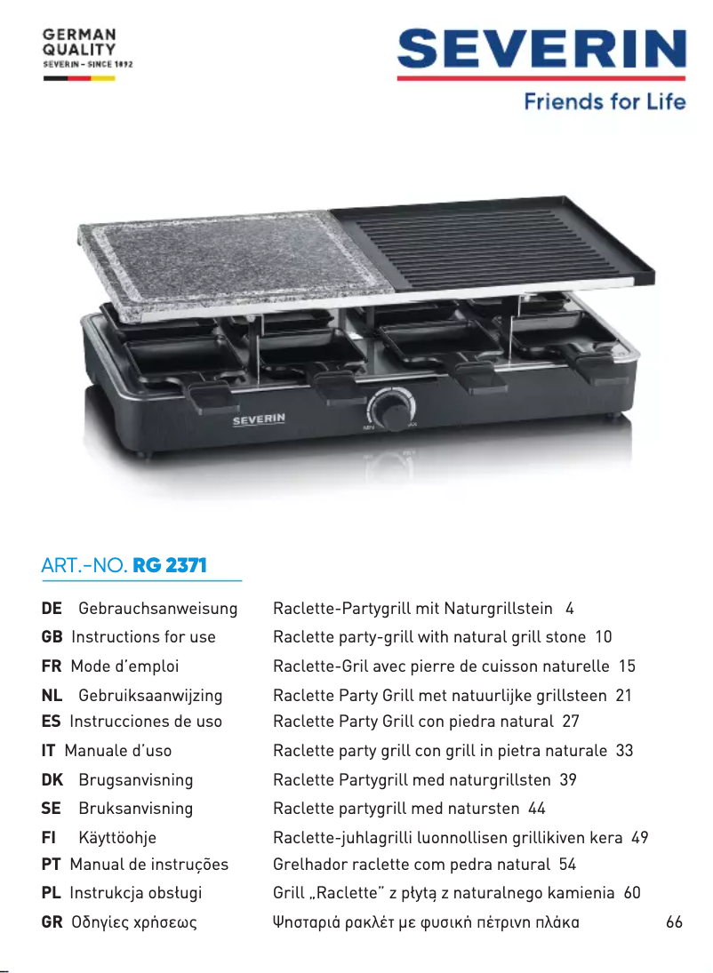 Page n°1 - Manuel utilisateur Severin RG 2371