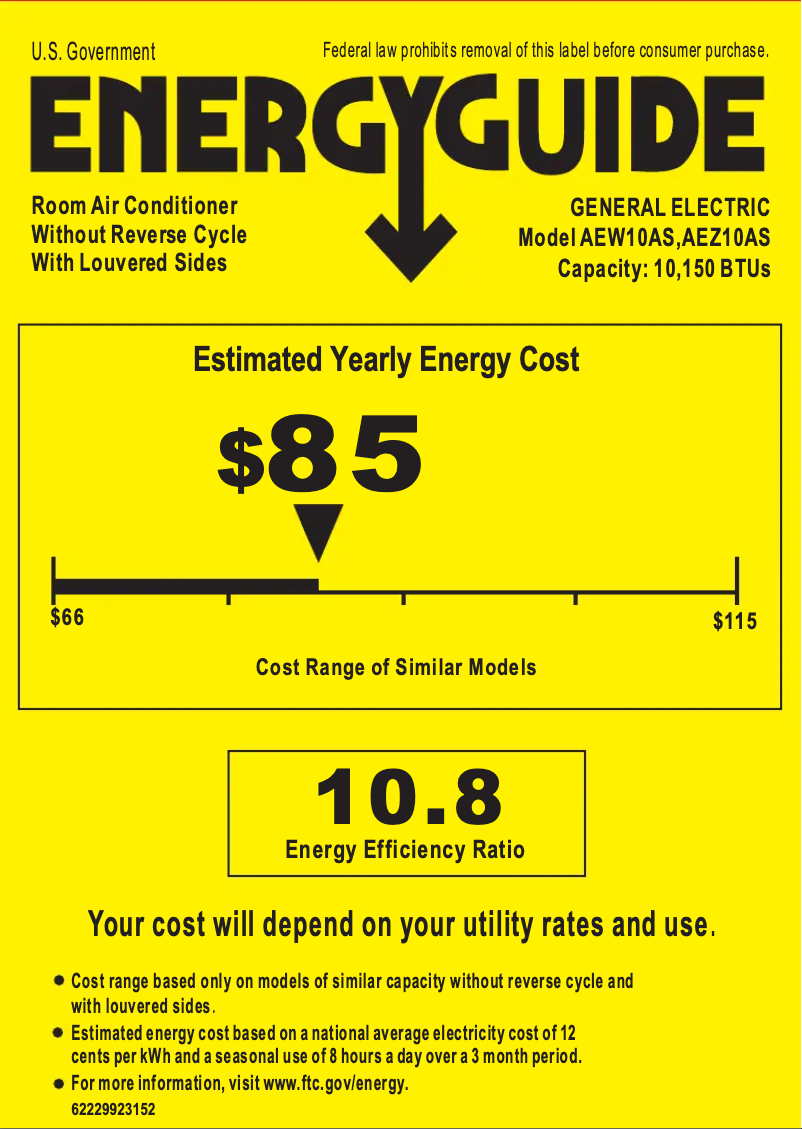 Page n°1 - Label énergétique GE AEW10AS