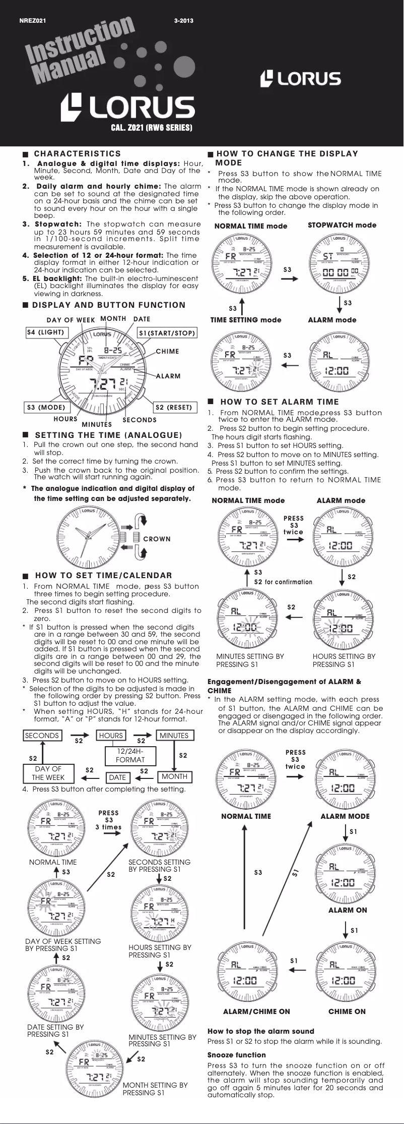 Page 1 de la notice Manuel utilisateur Lorus Sports RW623AX9