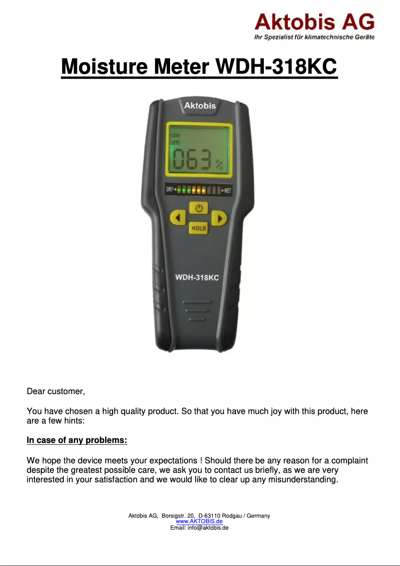 Image de la première page du manuel de l'appareil WDH-318KC