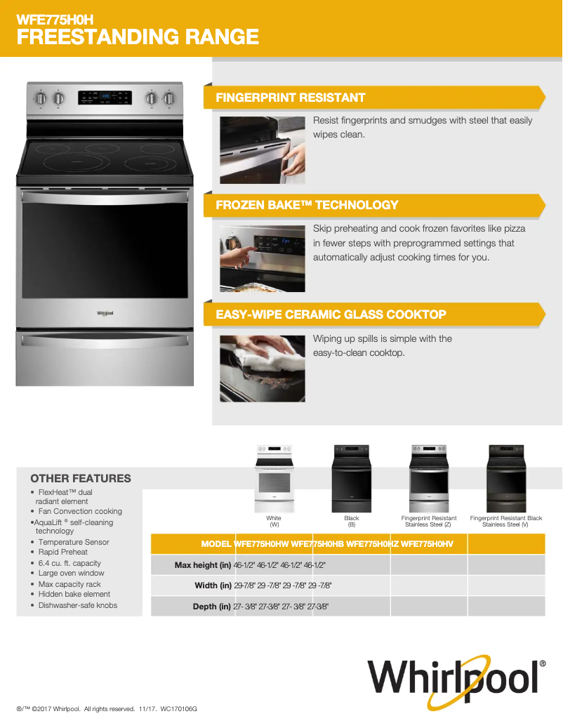 Página 1 del manual Ficha técnica Whirlpool WFE775H0HZ