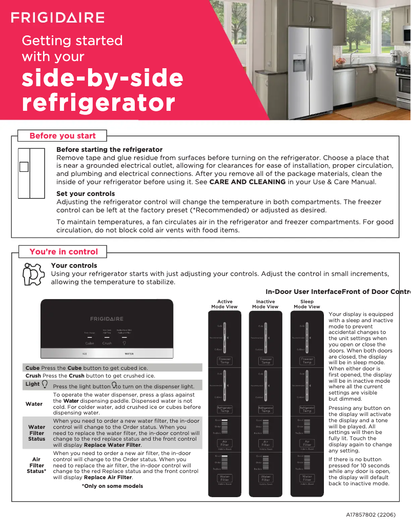 Página 1 del manual Guía de inicio rápido Frigidaire FRSS2623AW