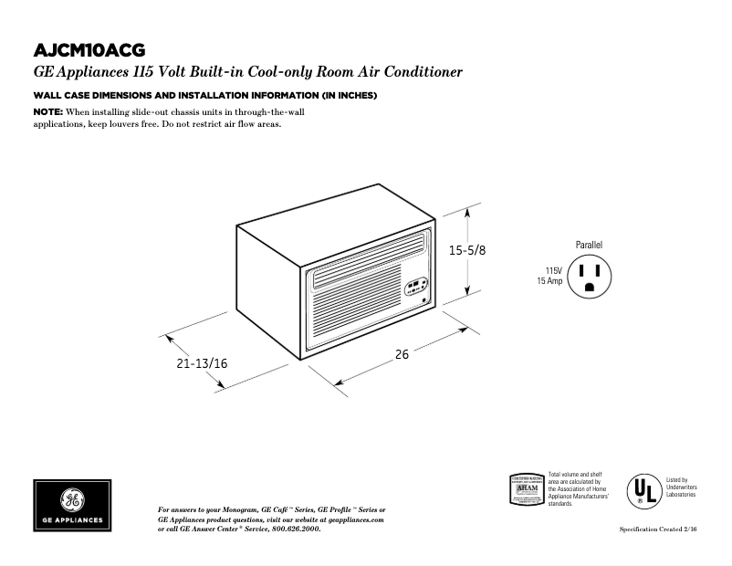 Página 1 del manual Ficha técnica GE AJCM10ACG