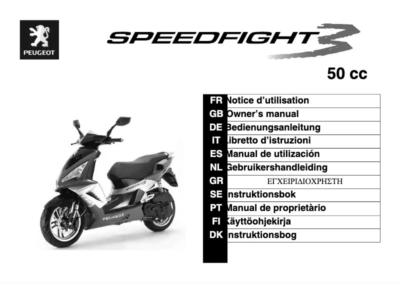 Page 1 de la notice Manuel utilisateur Peugeot Speedfight 3