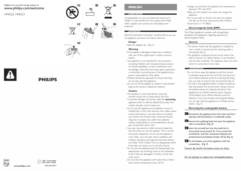 Page n°1 - Manuel utilisateur Philips SatinSoft HP6522