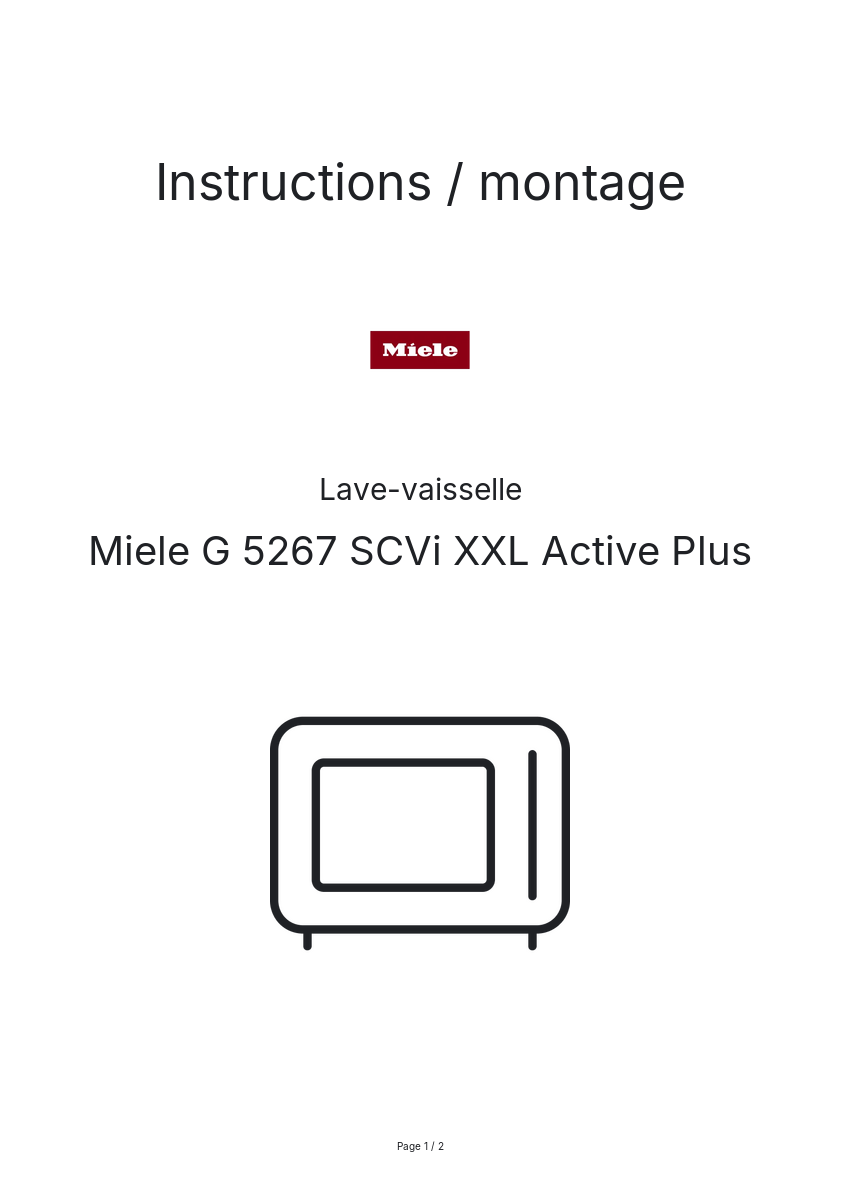 Page n°1 - Instructions / montage Miele G 5267 SCVi XXL Active Plus
