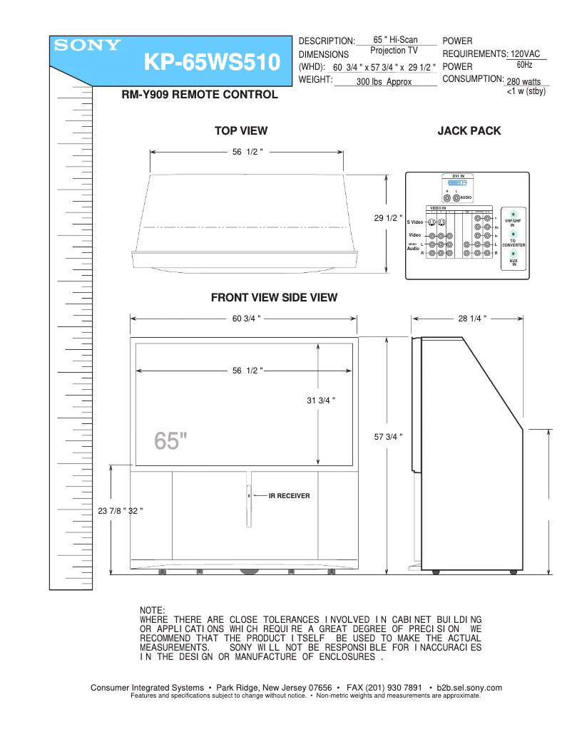 Page 1 de la notice Guide d'installation Sony KP-65WS510