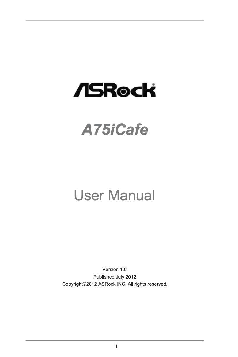 Page n°1 - Manuel utilisateur Asrock A75iCafe