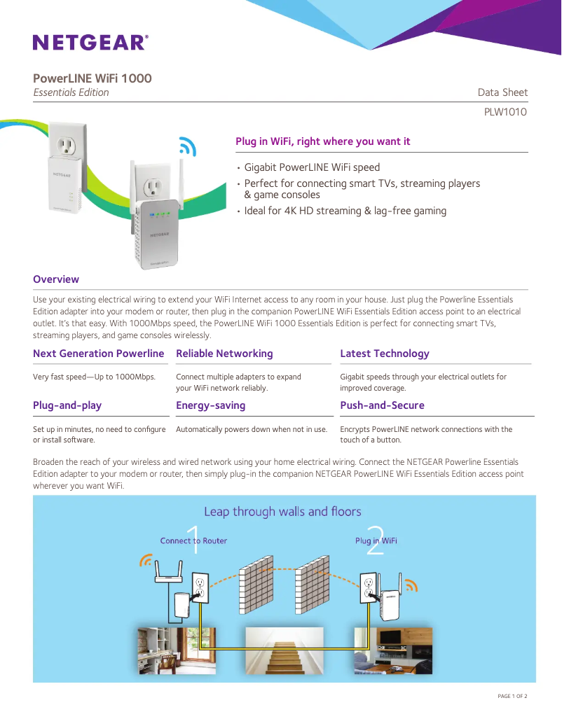 Page 1 de la notice Fiche technique Netgear PLW1010v2