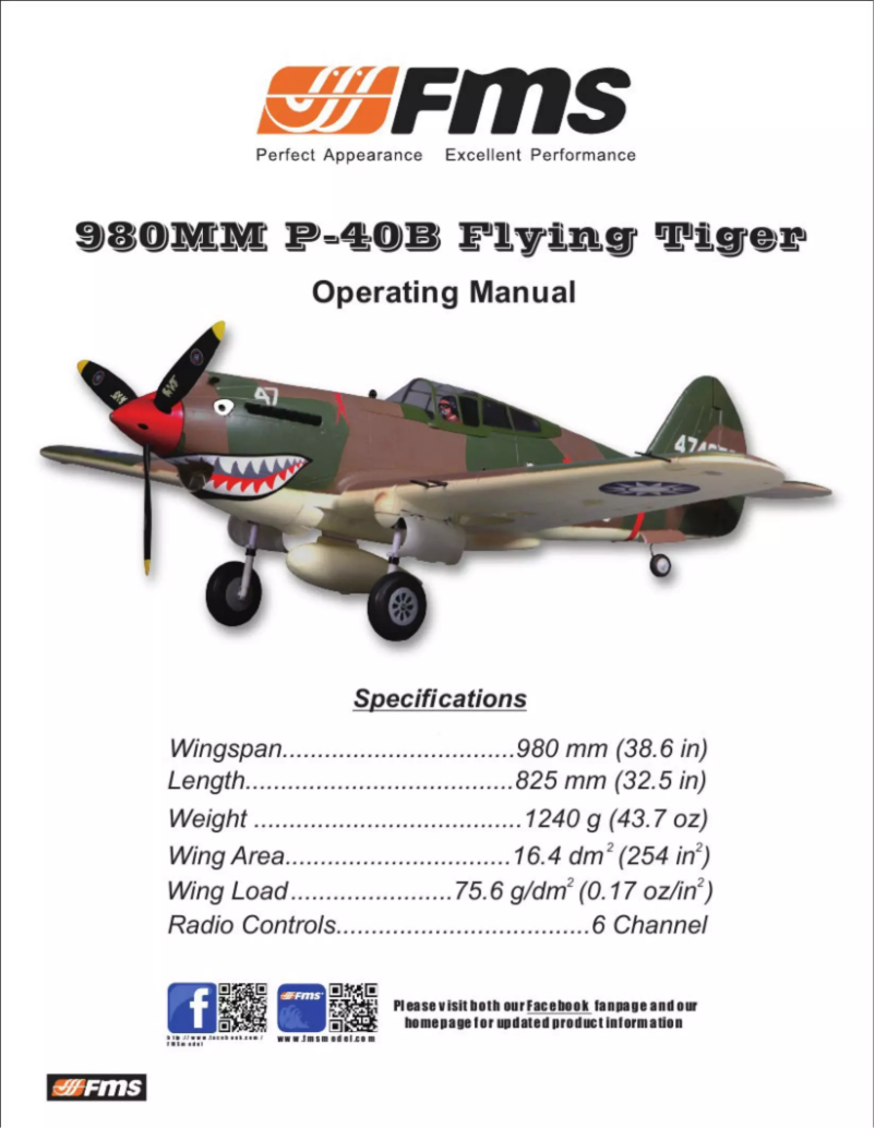Page 1 of the manual User Manual FMS P-40B Flying Tiger