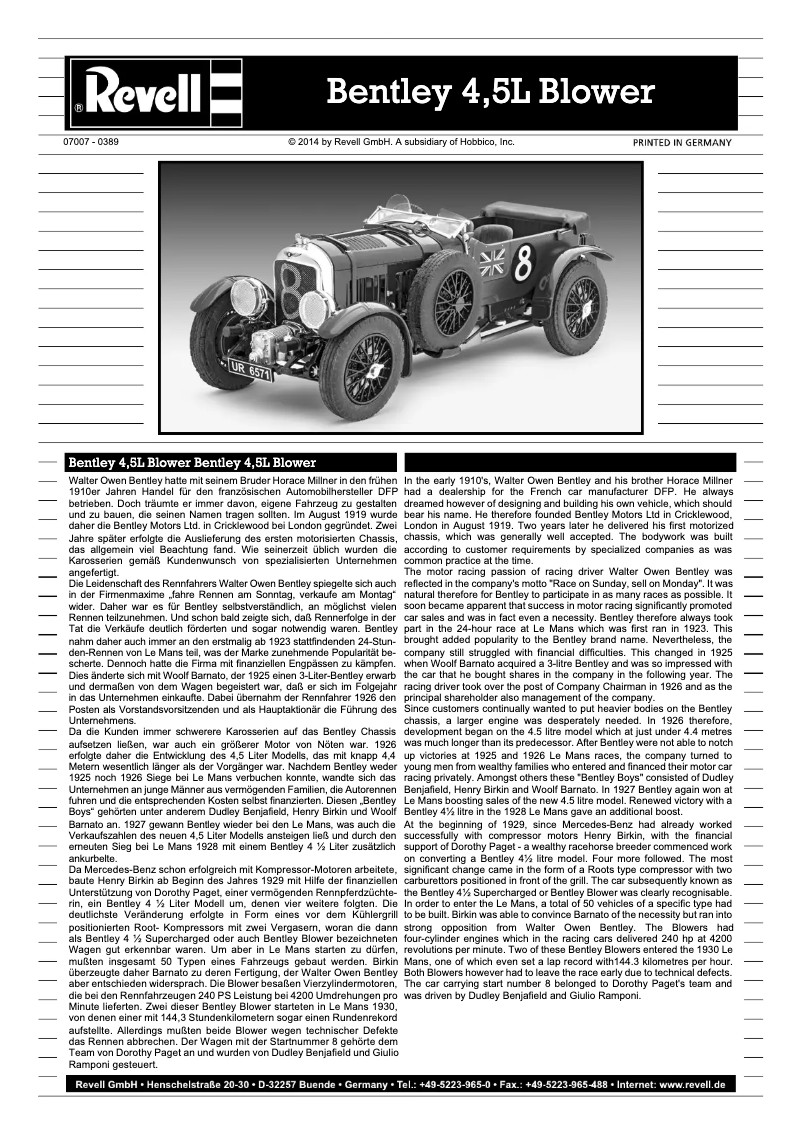 Image de la première page du manuel de l'appareil Bentley 4,5L Blower