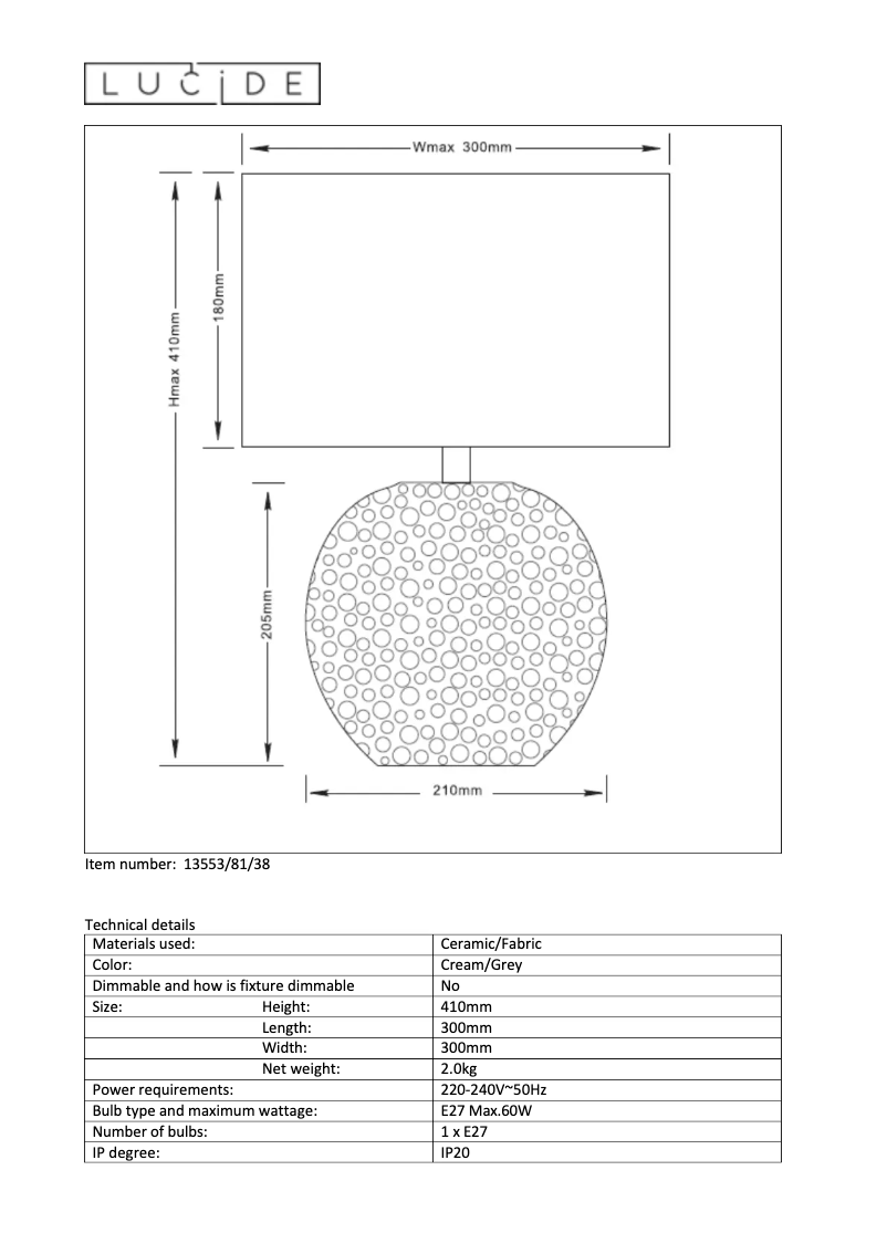 Page 1 de la notice Manuel utilisateur Lucide Sally