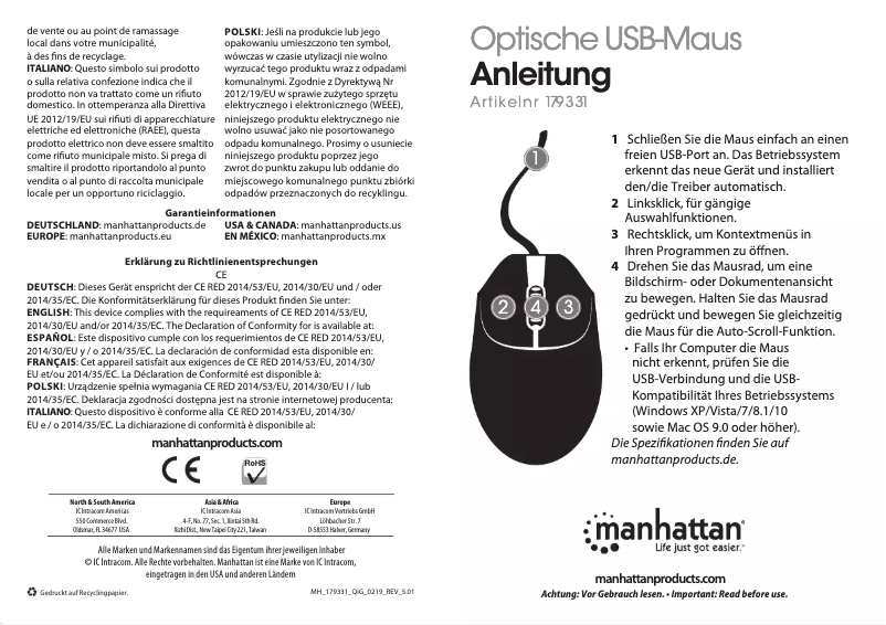 Page 1 de la notice Manuel utilisateur Manhattan 179331