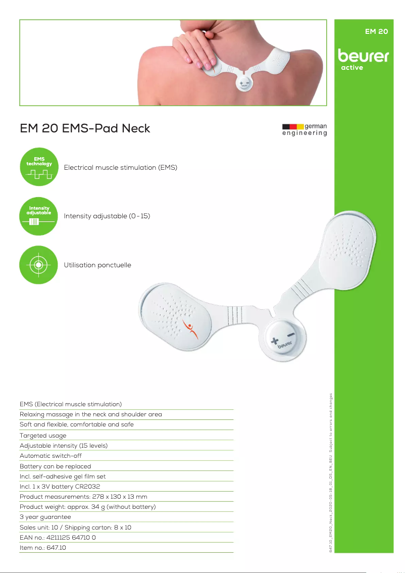 Page 1 de la notice Manuel utilisateur Beurer EM 20