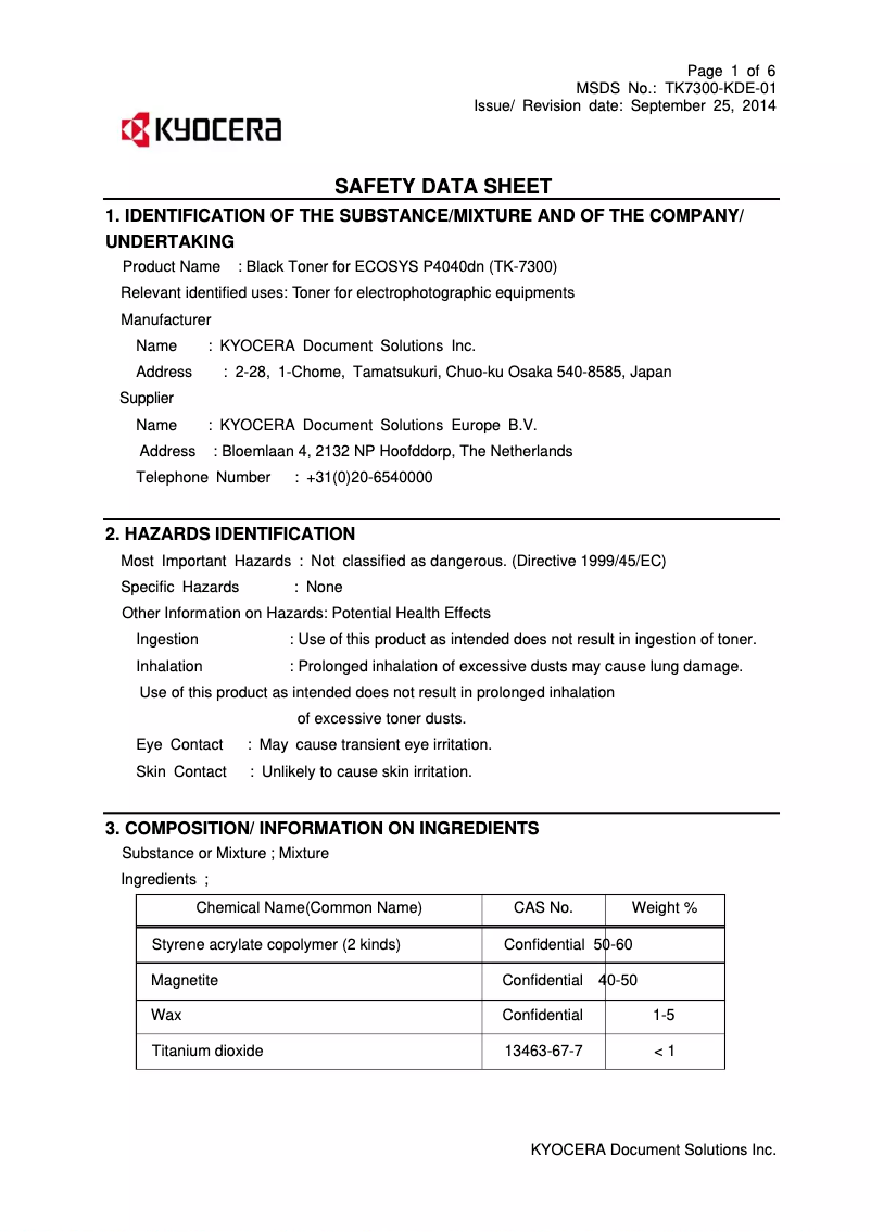 Page 1 de la notice Instructions de sécurité Kyocera ECOSYS P4040dn