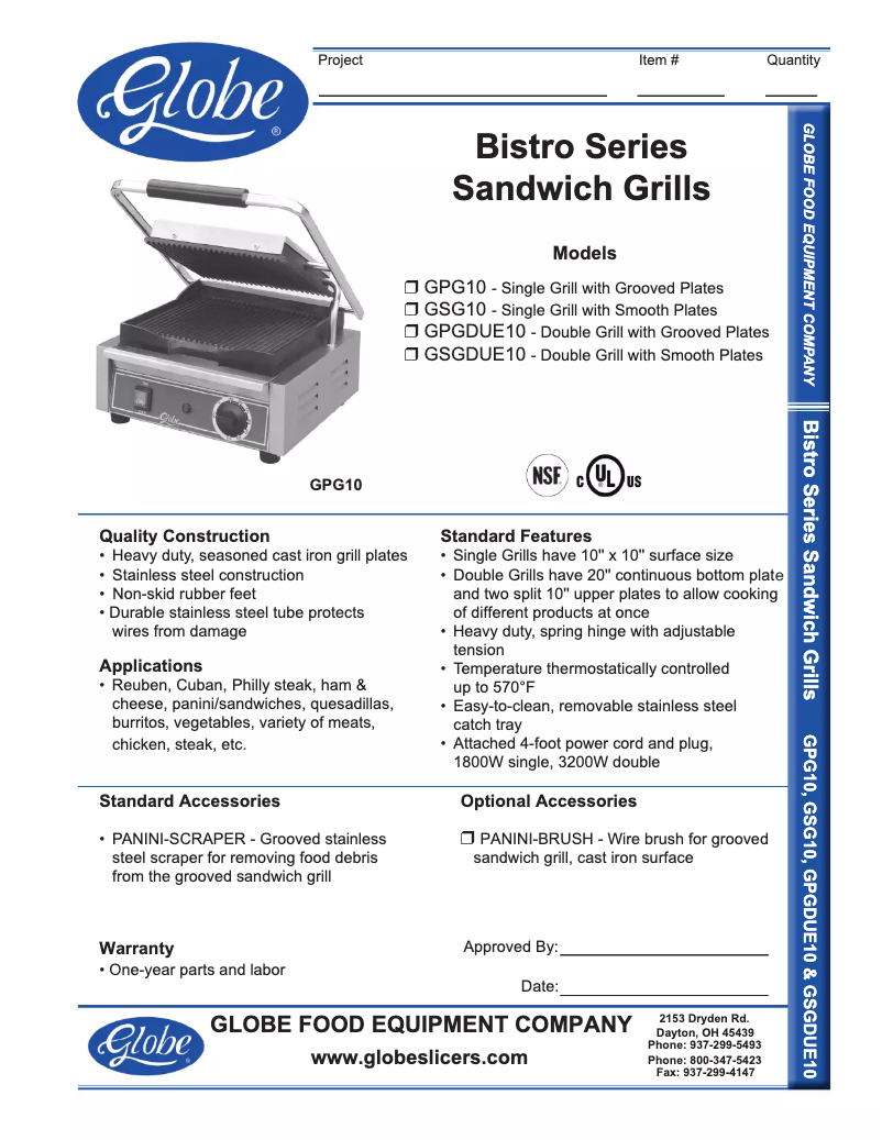 Page 1 de la notice Manuel d'utilisation et d'entretien Globe GPG10