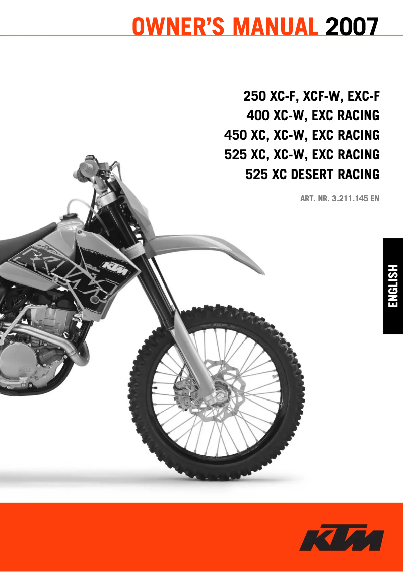Page 1 de la notice Manuel utilisateur KTM 400 XC-W (2007)