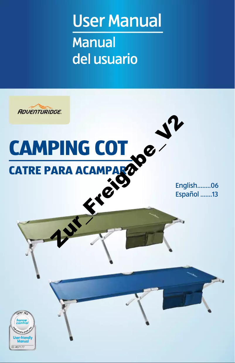 Page 1 de la notice Manuel utilisateur Adventuridge Camping Cot 96122
